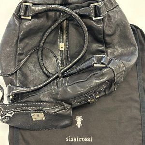 Sissi Rossi Small Zipper Top Black Leather Bag